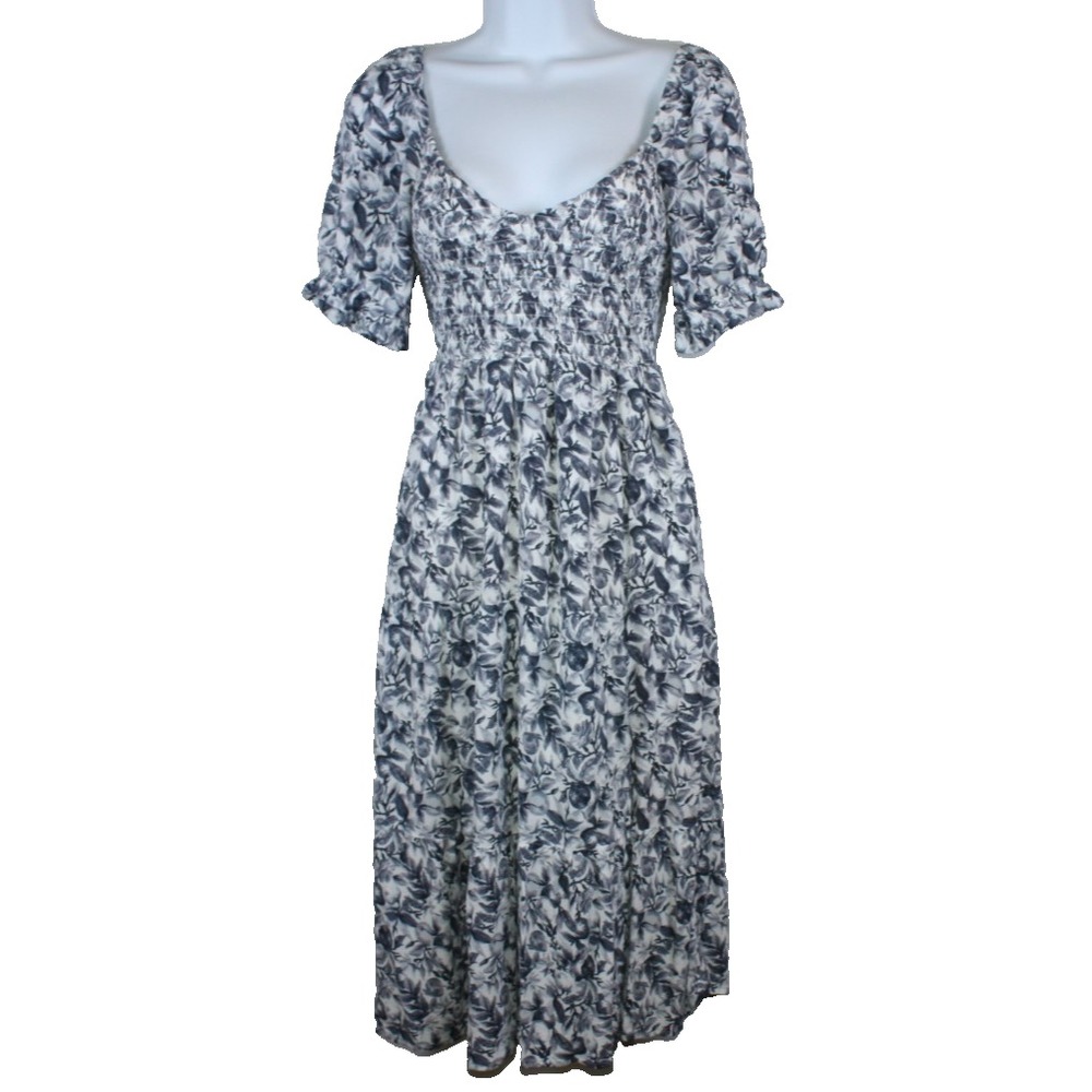 Abercrombie & Fitch Dress Womens Size Small V neck Smocked Midi Stretch Peasant
